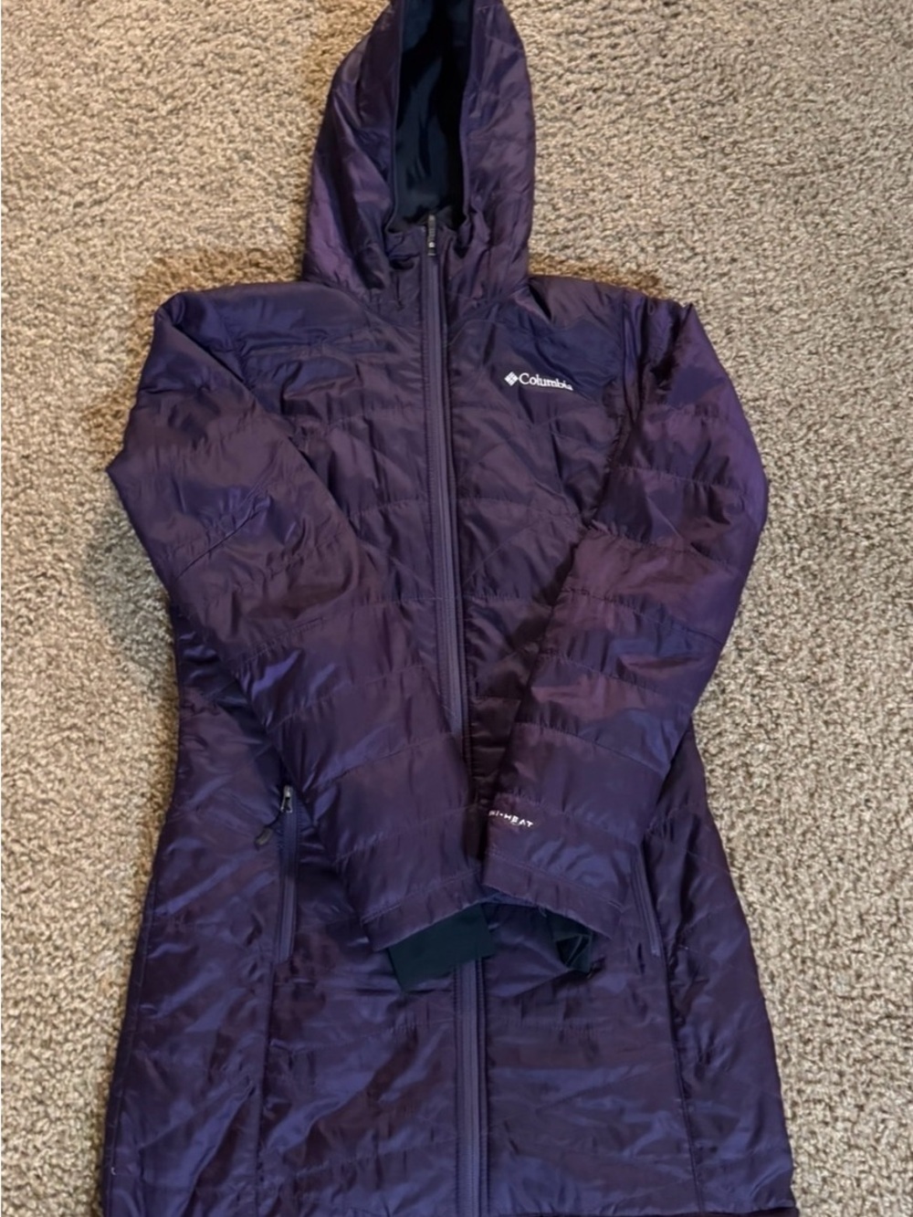 Columbia Women's Purple Hooded Long Puffer Coat - Picture 1 of 6